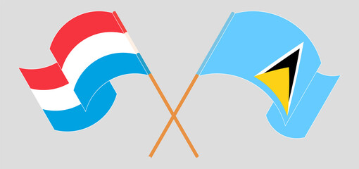 Crossed flags of Luxembourg and Saint Lucia. Official colors. Correct proportion