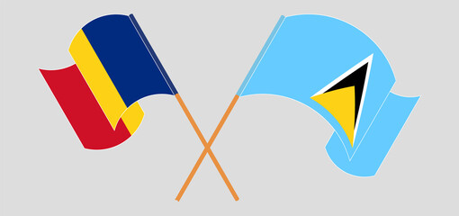 Crossed flags of Romania and Saint Lucia. Official colors. Correct proportion