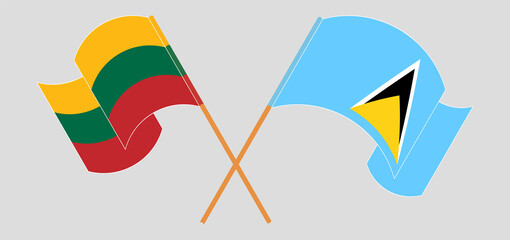 Crossed flags of Lithuania and Saint Lucia. Official colors. Correct proportion