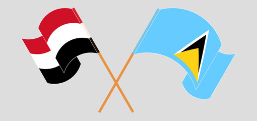 Crossed flags of Yemen and Saint Lucia. Official colors. Correct proportion