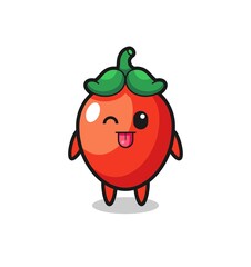 cute chili pepper character in sweet expression while sticking out her tongue