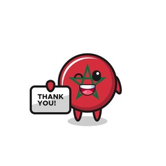 the mascot of the morocco flag holding a banner that says thank you