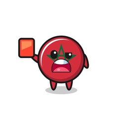 morocco flag cute mascot as referee giving a red card