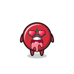 the falling in love expression of a cute morocco flag with heart shaped eyes