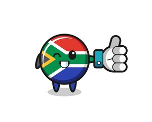cute south africa flag with social media thumbs up symbol
