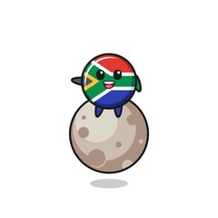 illustration of south africa flag cartoon sitting on the moon