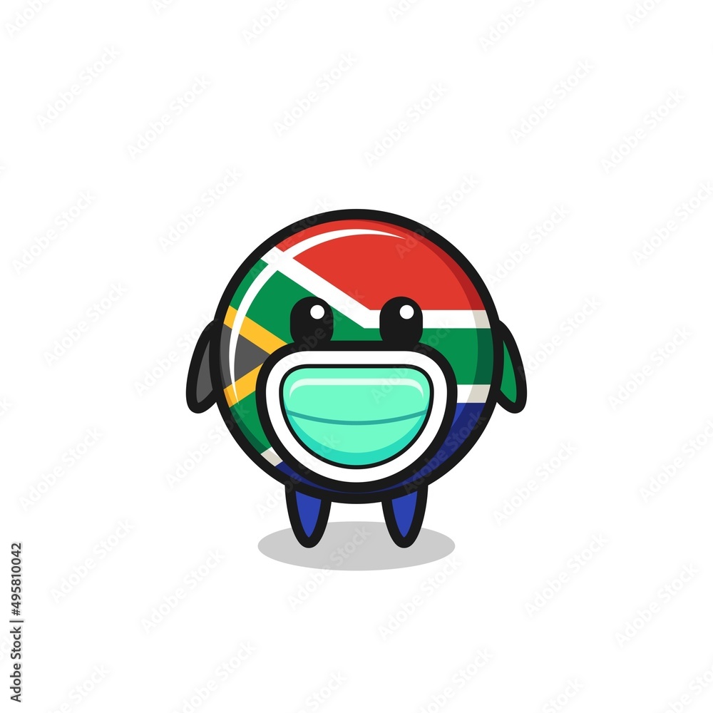 Poster cute south africa flag cartoon wearing a mask