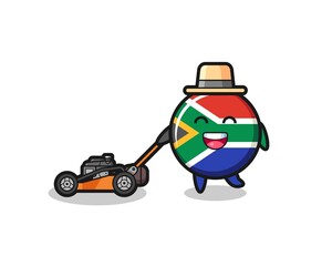 illustration of the south africa flag character using lawn mower