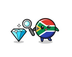 south africa flag mascot is checking the authenticity of a diamond
