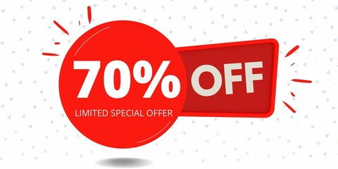 70% off limited special offer. Banner with seventy percent discount on a red round ballon