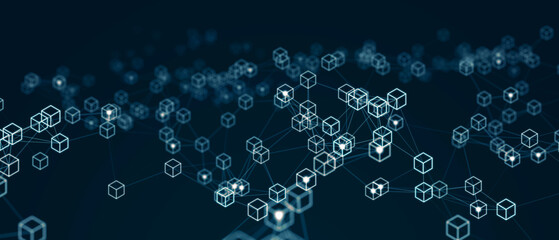 Smart contract computer code agreement business application on blockchain network - illustration rendering