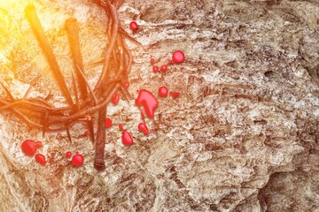 Jesus Crown Of Thorns And metal nails on Ground