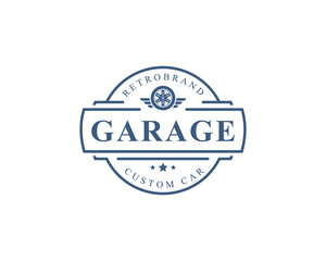 Vintage Retro Badge Car Logo Emblem. Classic Cars Repairs, Tire Service Silhouettes