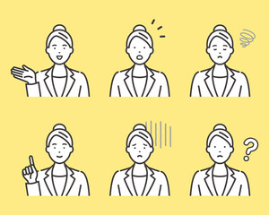 スーツを着た若いビジネスウーマンの表情とポーズ　バリエーションセット