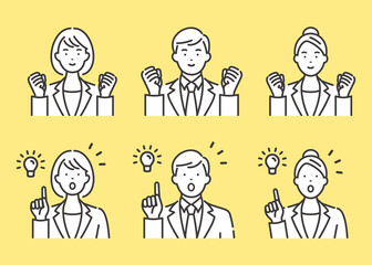 スーツを着た若いビジネスパーソンの表情とポーズセット