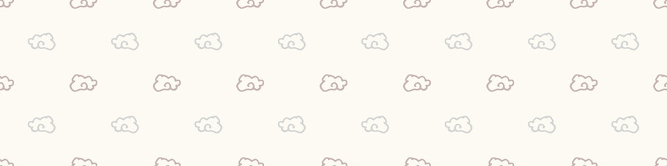 Calm newborn baby minimal sky cloud seamless border pattern. Gender neutral scandi style sketch endless background ribbon tape. Trendy bordur edging. 