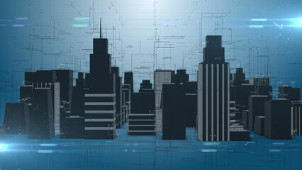 Smart city architecture connected buildings network infrastructure technology - Illustration Rendering