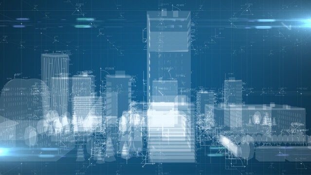Smart city architecture design digital futuristic hologram digital cityscape - Illustration Rendering