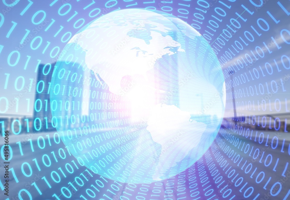Poster futuristic global network concept. concept of smart digital transformation and technology.
