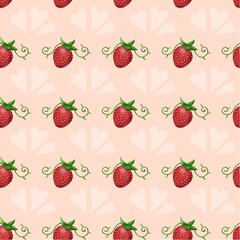 seamless background with strawberries and hearts illustration