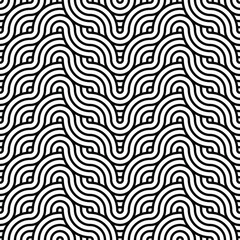 geometric seamless background with a pattern consisting of a sequence of overlapping waves, circles and squares of different warm colors. A recurring geometric theme.