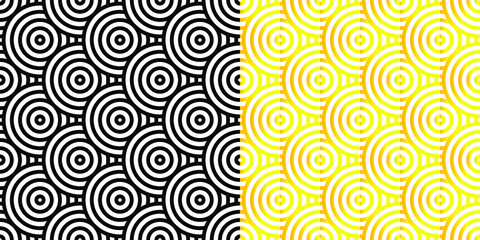 geometric seamless background with a pattern consisting of a sequence of overlapping waves, circles and squares of different warm colors. A recurring geometric theme.