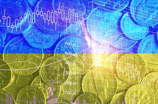 Investment trading financial on Ukraine flag or Forex for analyze profit finance business - Powered by Adobe