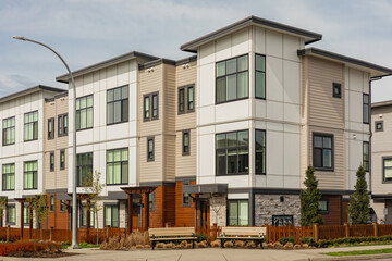 Brand new apartment building in BC, Canada. Canadian modern residential architecture, exterior