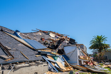 Closeup of Flattened Roof of Church Showing Chairs and other Debris after Tornado Swept Through...
