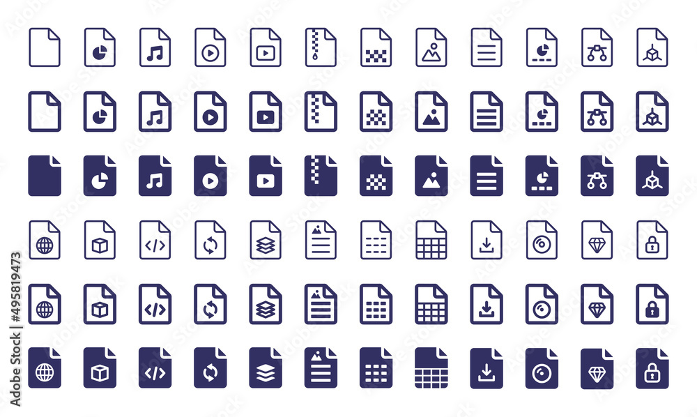 Poster Document file icon collection isolated on white background. Data management concept.