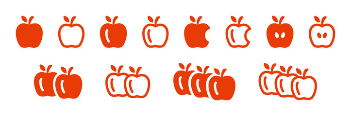 Red apple icon collection. Vector illustration