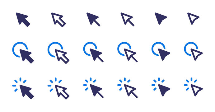 Cursor arrow icon set. Click icon collection isolated on white background.