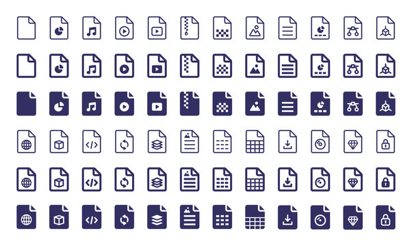 Document file icon collection isolated on white background. Data management concept.