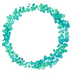 水彩画。水彩タッチの草木リースフレーム。グラデーションカラーの草木イラスト。透明水彩で描いた植物リース。Watercolor. Watercolor touch grass wreath frame. Illustration of plants and trees with gradient colors. Plant wreath painted with transparent waterc