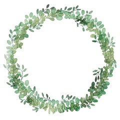 水彩画。水彩タッチの草木リースフレーム。グラデーションカラーの草木イラスト。透明水彩で描いた植物リース。Watercolor. Watercolor touch grass wreath frame. Illustration of plants and trees with gradient colors. Plant wreath painted with transparent waterc