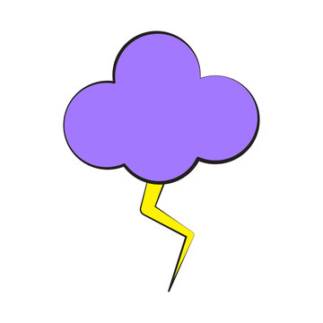 Cartoon cloud lightning in cartoon style. Funny design element. Vector illustration. stock image.