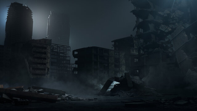 Bombed Structures form an Apocalypse City environment. War concept.