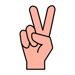 Line art victory sign. Sketch victory sign. Peace symbol. Finger gesture. Vector illustration. stock image. 