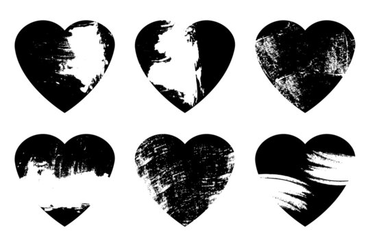 Brush stroke heart set in abstract style. Love symbol. Vector illustration. stock image.