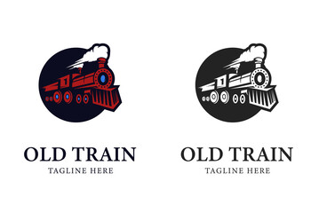 Train logos. illustration of the old train with flat circle shape vector © MyneartStd