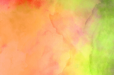 Colorful watercolor background, orange peach yellow pink and lime green colors painted in bright textured design