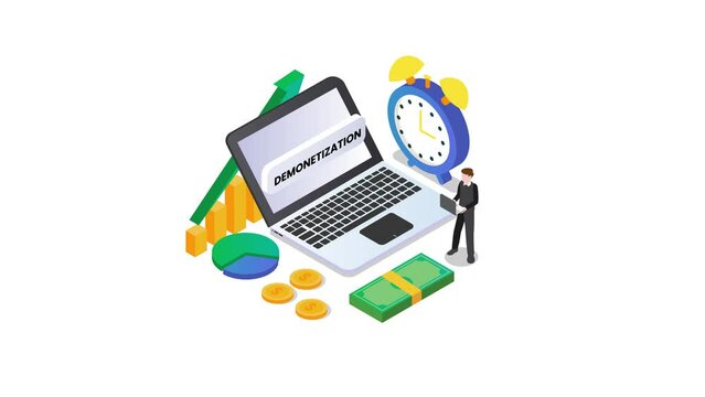 Young man doing demonetization on the laptop