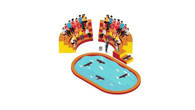 Audience looks happy while enjoying penguins show