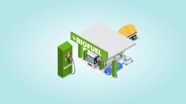 Biodiesel station with cars and bus fueling gas