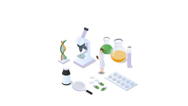 Female scientist doing experiment to make drugs