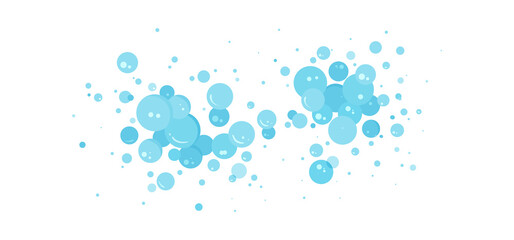Soap bubble vector background, blue foam shampoo, cartoon suds icon. Transparent effervescent air bubbles stream. Abstract soda pop. Fizzy drinks