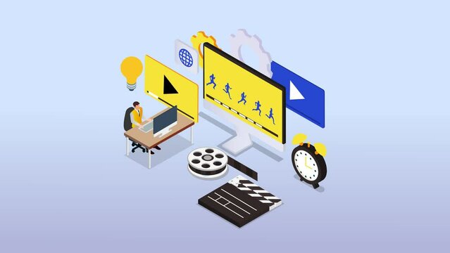 Two people editing a movie on the computer