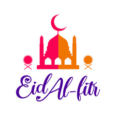 Fototapeta na wymiar Eid al Fitr Colorful Illustration with Mosque for Celebrate Event