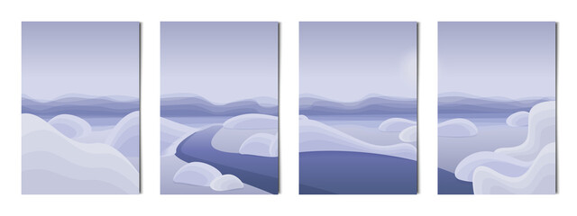 Set of 4 pcs vertical backgrounds winter landscapes - Vector