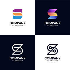 set of initial letter s technology logo design. vector set icon logotype for digital abstract dot connection - obrazy, fototapety, plakaty